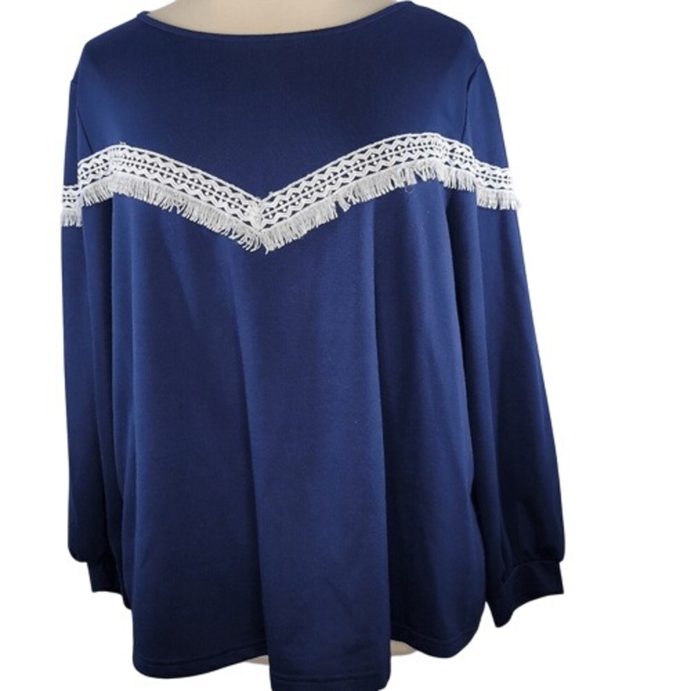 BloomChic Navy Blue Lace Trim Women's‎ Top
